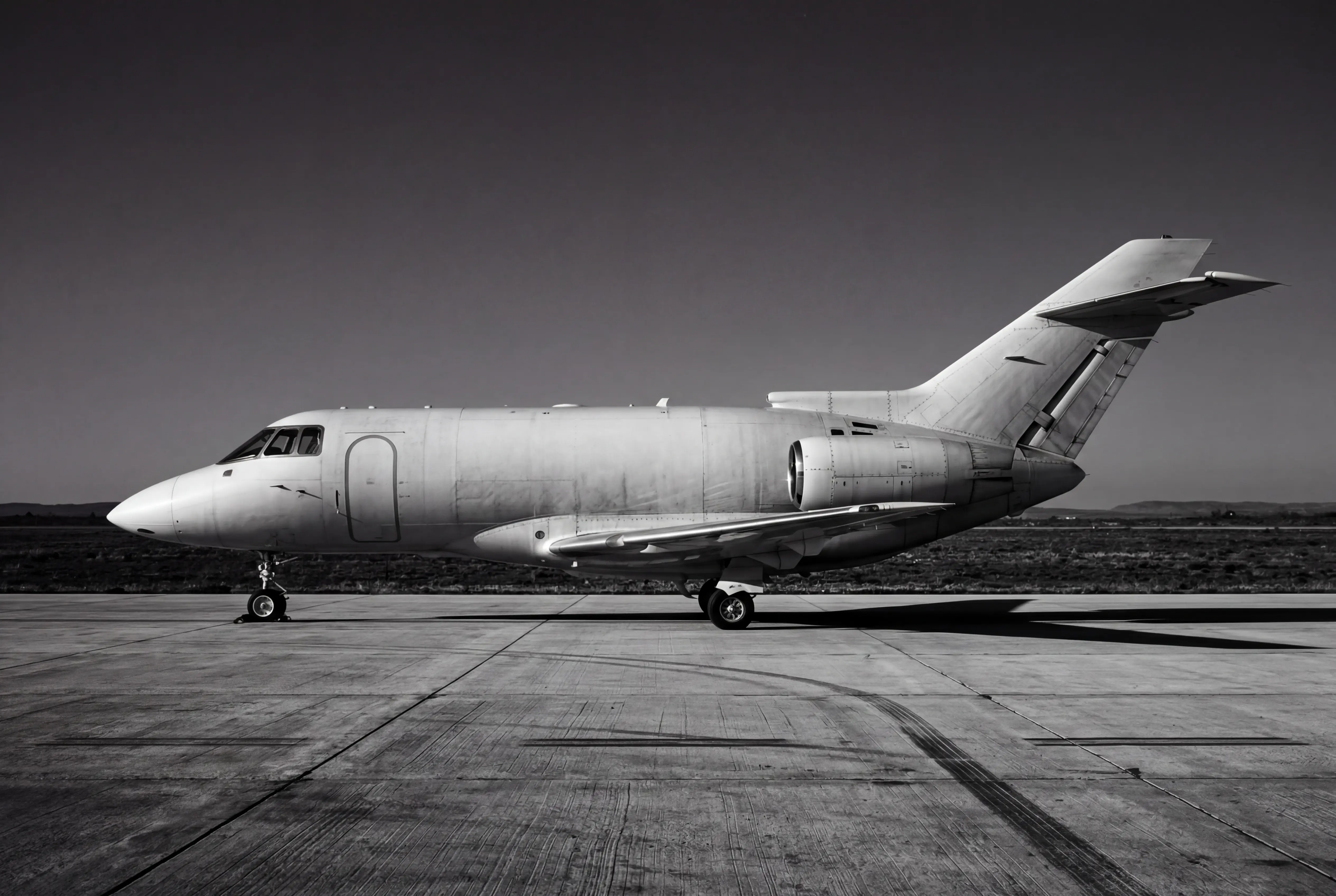Hawker 800XP broadside profile on an empty taxiway